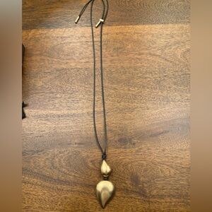 Modern Gold Tone Statement Pendant Necklace on Black Cord – Adjustable